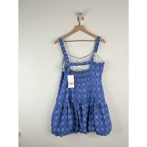 NWT Zara Openwork Embroidered Cut Out Mini Dress Womens XL Blue Bubble Skirt - Picture 7 of 10